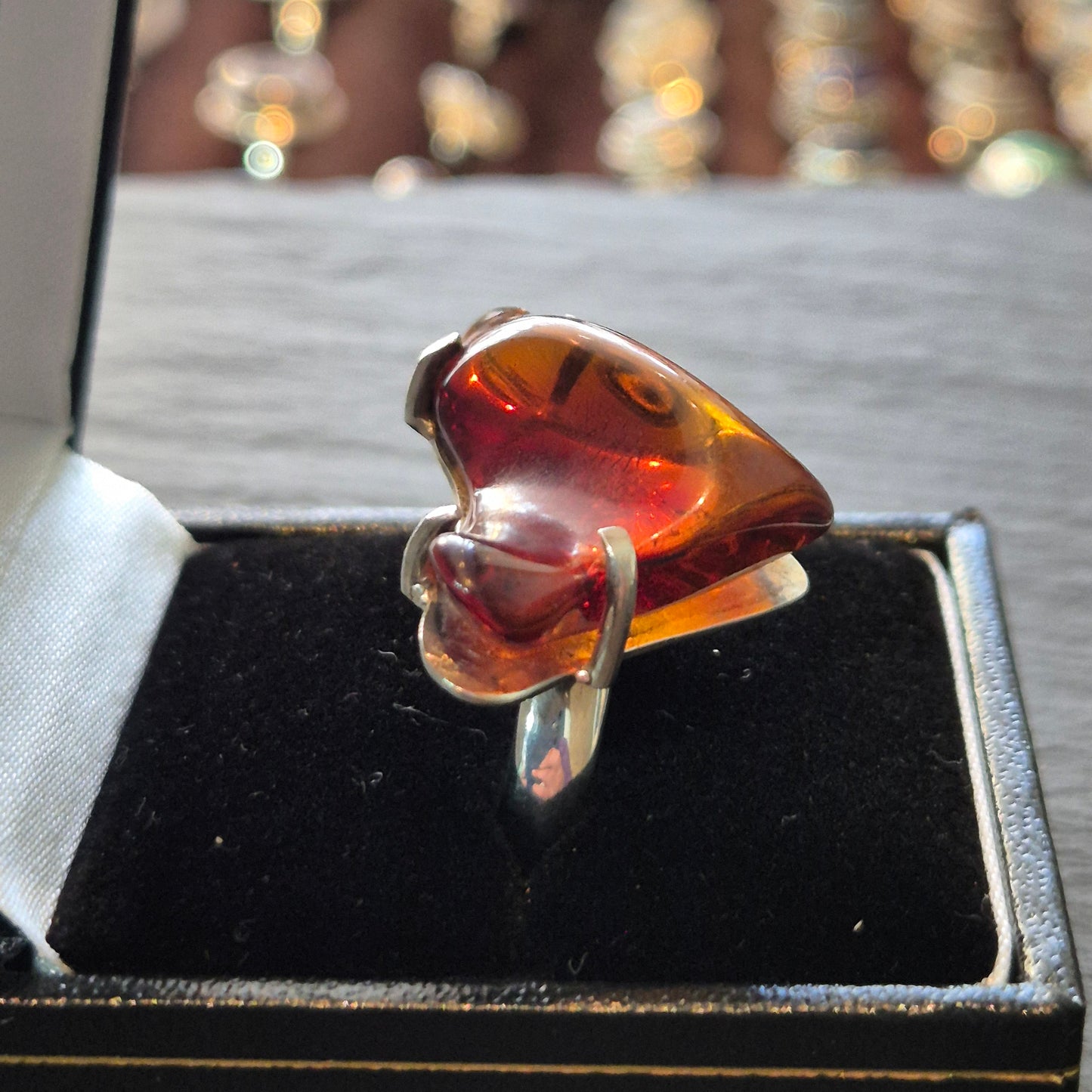Cherry amber statement ring