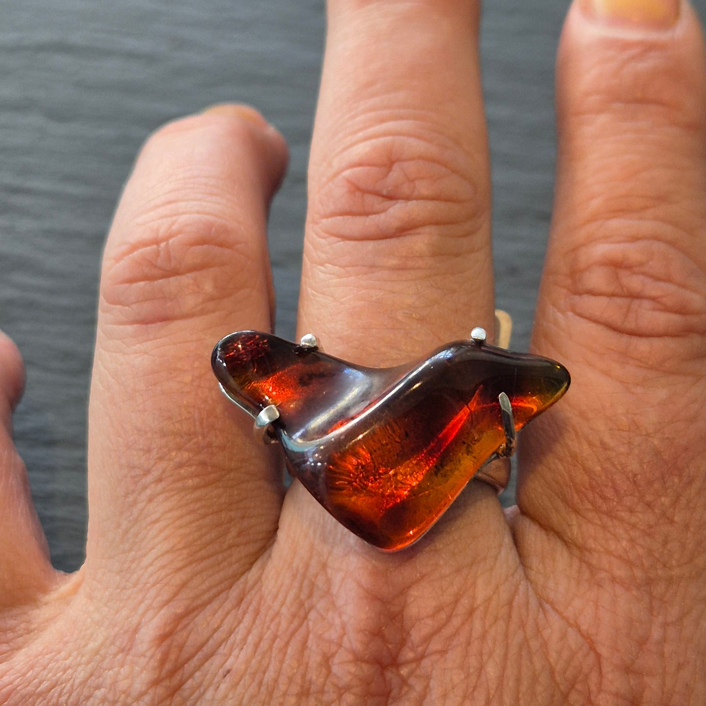 Cherry amber statement ring