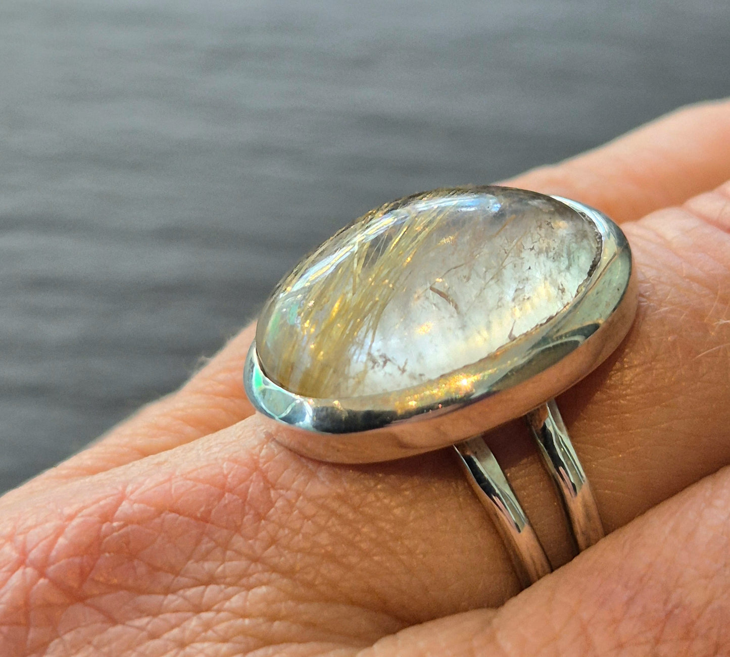 Golden rutile Statement ring
