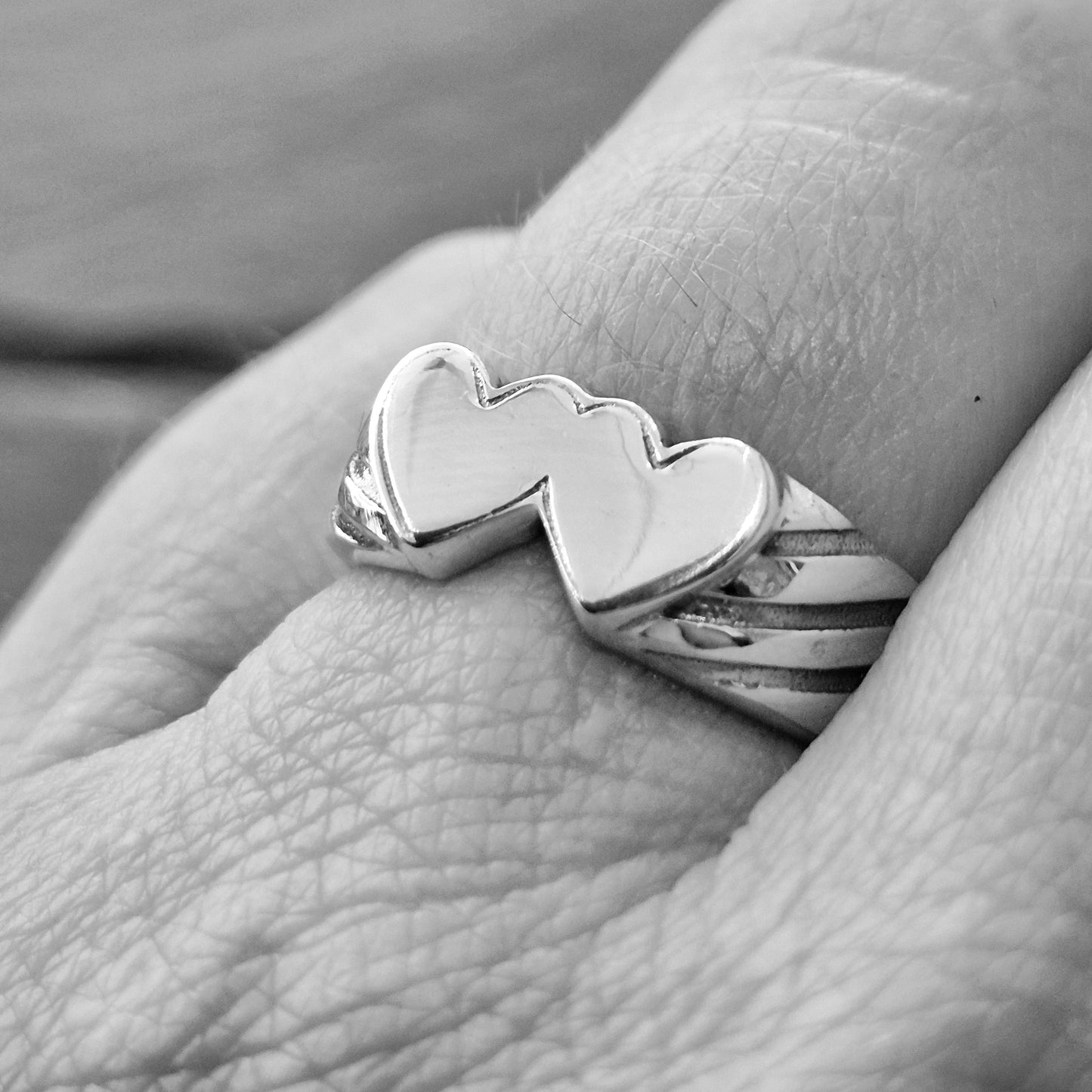 Double heart silver ring