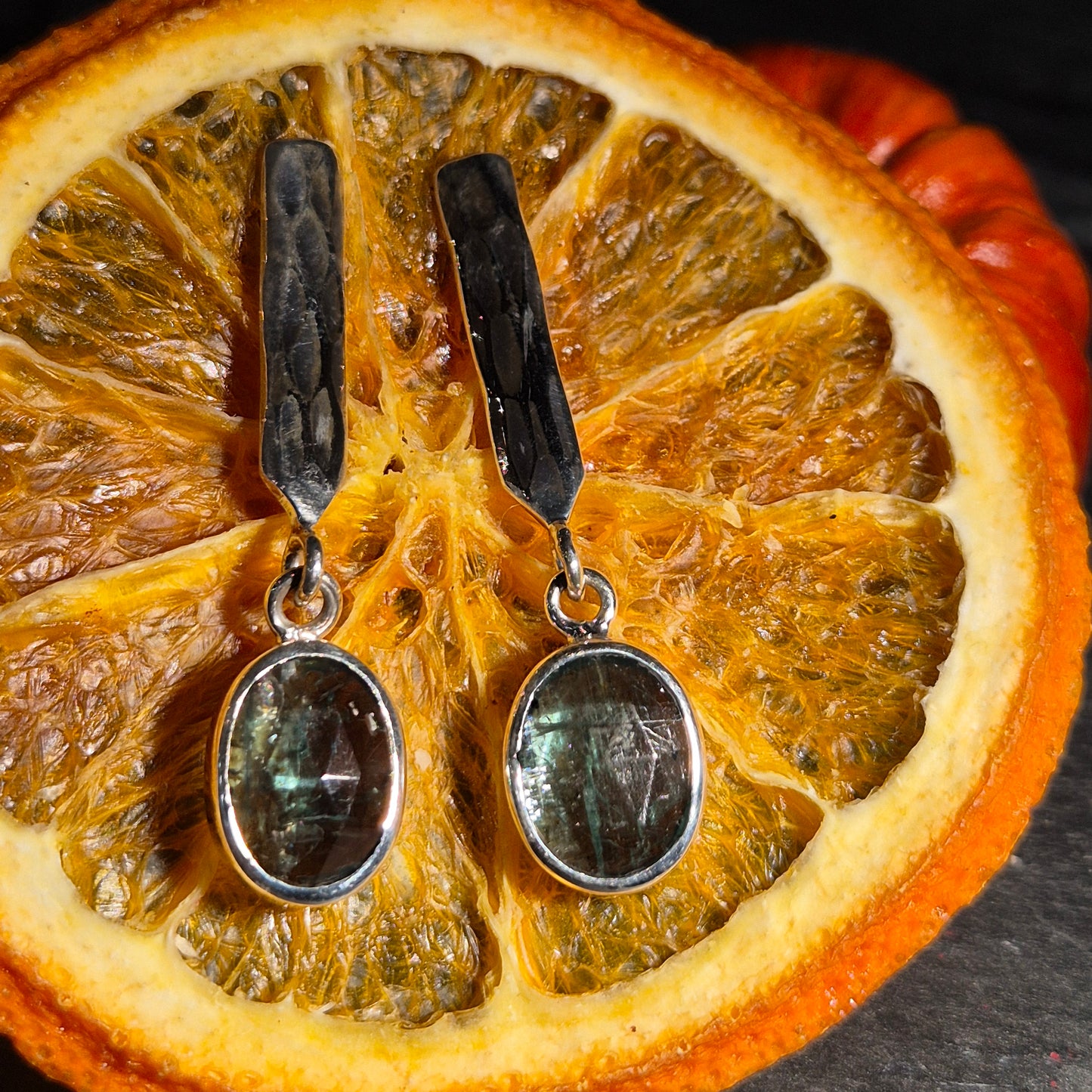 Green kyanite and silver earrings
