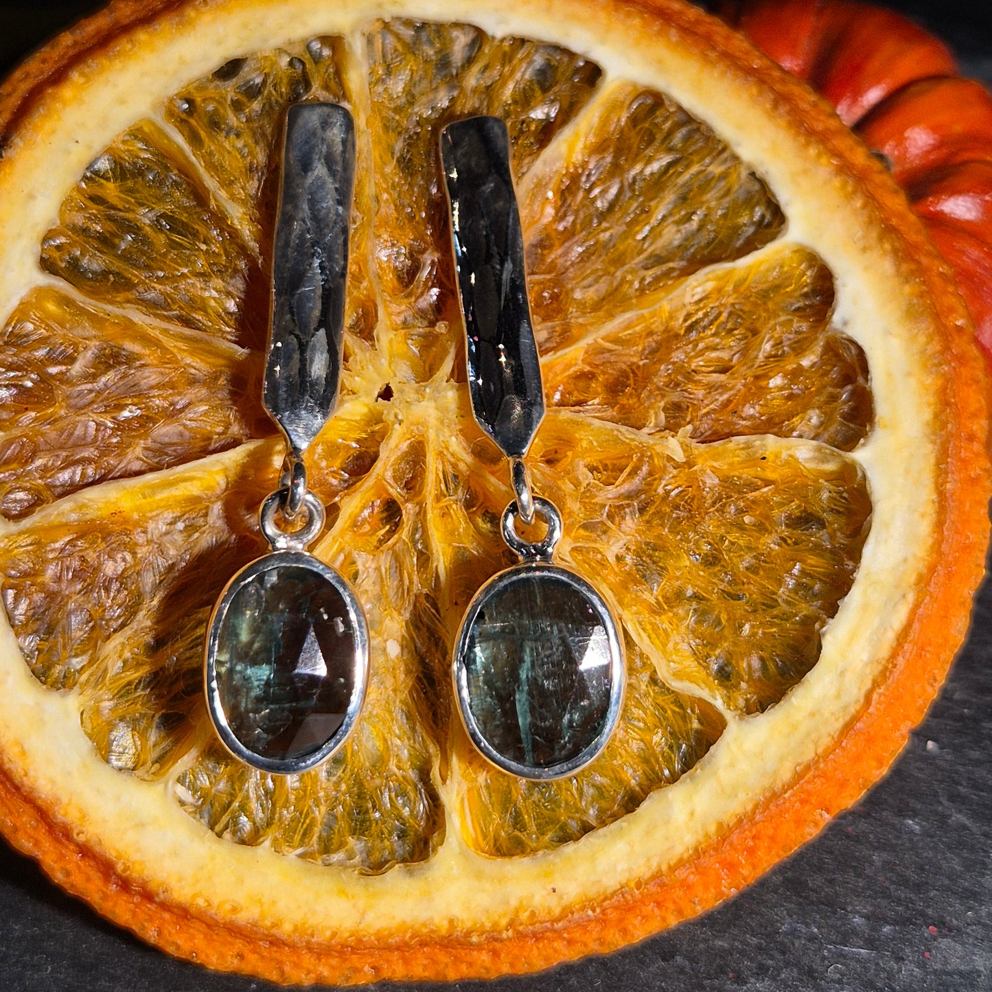Green kyanite and silver earrings
